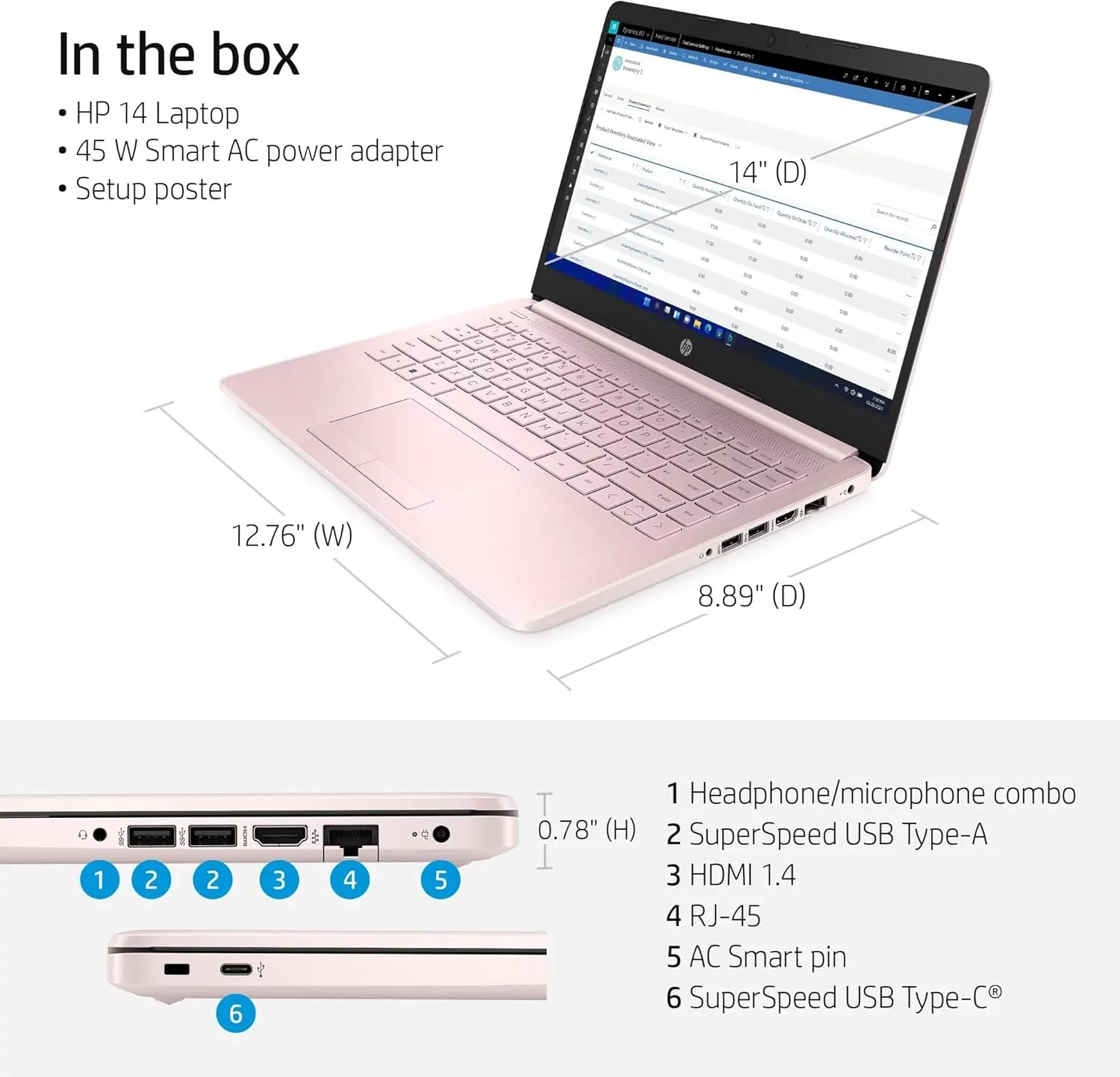 HP 14 Laptop • Back to School Limited Edition with Microsoft 365 • 4-Core Intel CPU • 16GB RAM •1600GB Storage (64GB OnBoard   512GB P500 Portable SSD   1TB OneDrive) • Pink • Win 11