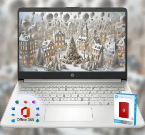 HP 14 Laptop • Back to School Limited Edition with Microsoft 365 • 4-Core Intel CPU • 4GB RAM • 1.6TB Storage (128GB OnBoard   512GB P500 Portable SSD   1TB OneDrive) • Natural Silver • Win 11