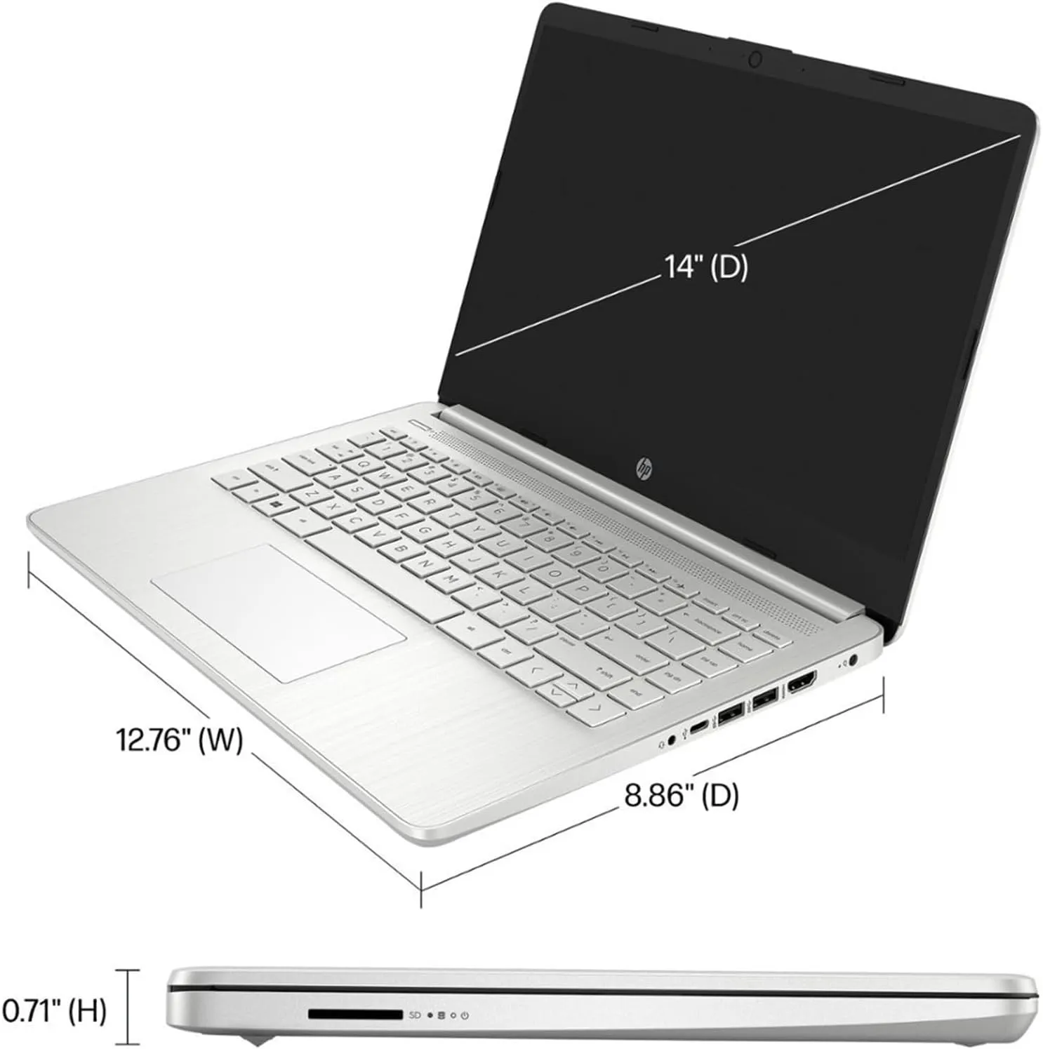 HP 14 Laptop • Back to School Limited Edition with Microsoft 365 • 4-Core Intel CPU • 4GB RAM • 1.6TB Storage (128GB OnBoard   512GB P500 Portable SSD   1TB OneDrive) • Natural Silver • Win 11