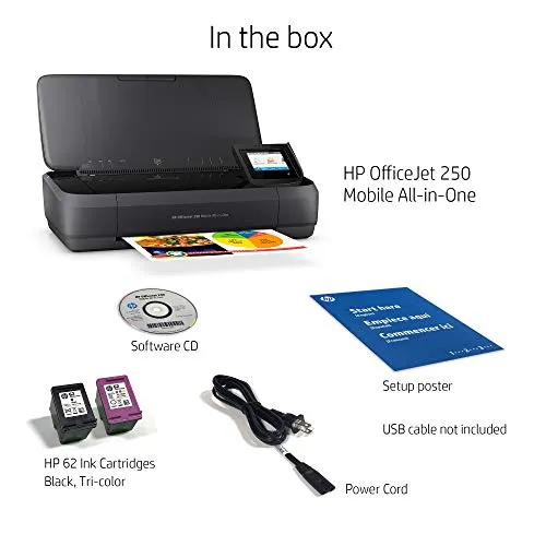 HP OfficeJet 250 All-in-One Portable Printer with Wireless & Mobile Printing, Works with Alexa (CZ992A), Black, Normal