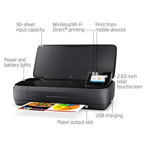 HP OfficeJet 250 All-in-One Portable Printer with Wireless & Mobile Printing, Works with Alexa (CZ992A), Black, Normal