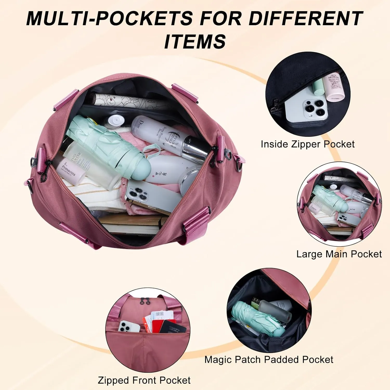 HUA ANGEL Women's Waterproof Sports Duffle Bag - Large Capacity Gym Bag Multi-Pocket for Travel Fitness Yoga Work and Weekend