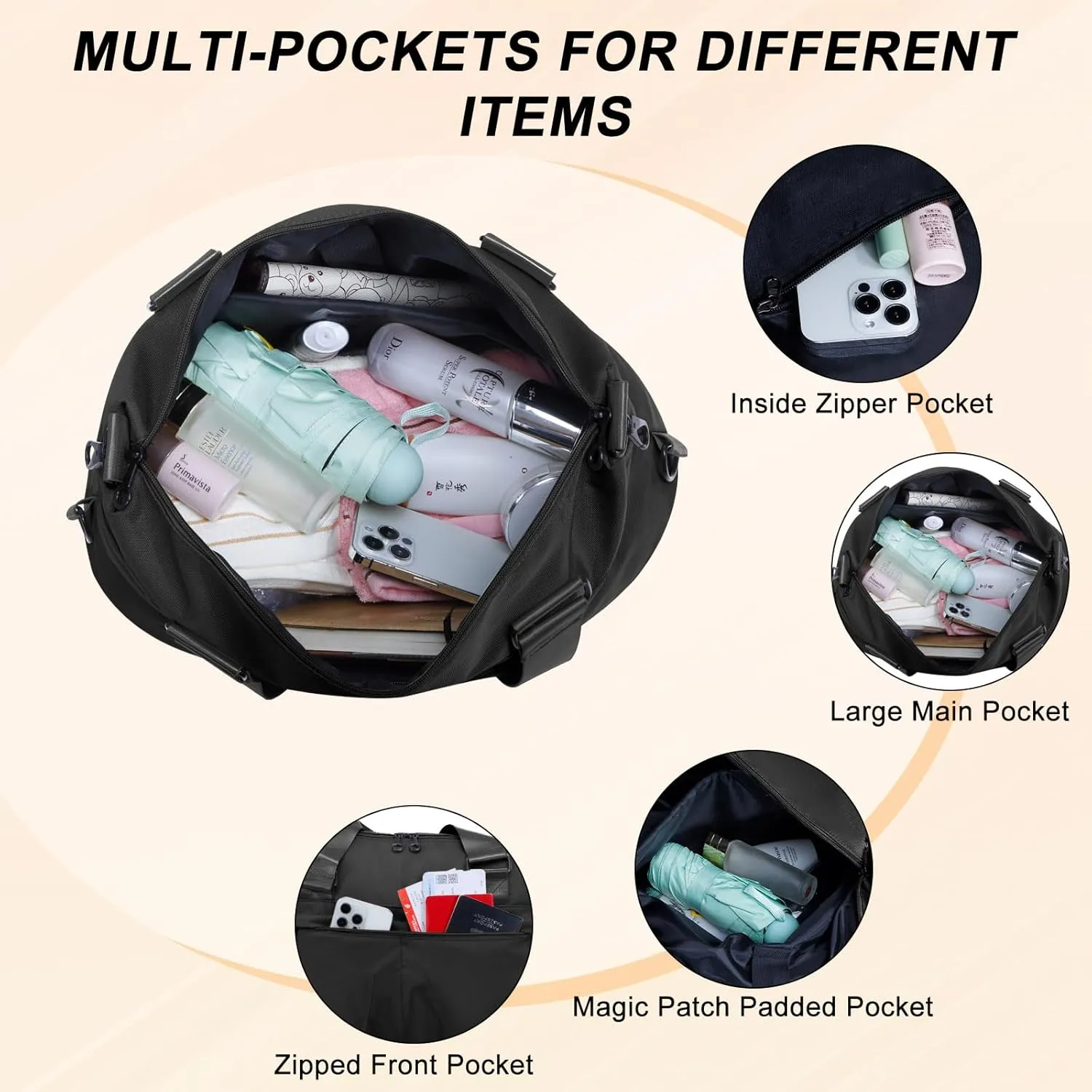 HUA ANGEL Women's Waterproof Sports Duffle Bag - Large Capacity Gym Bag Multi-Pocket for Travel Fitness Yoga Work and Weekend
