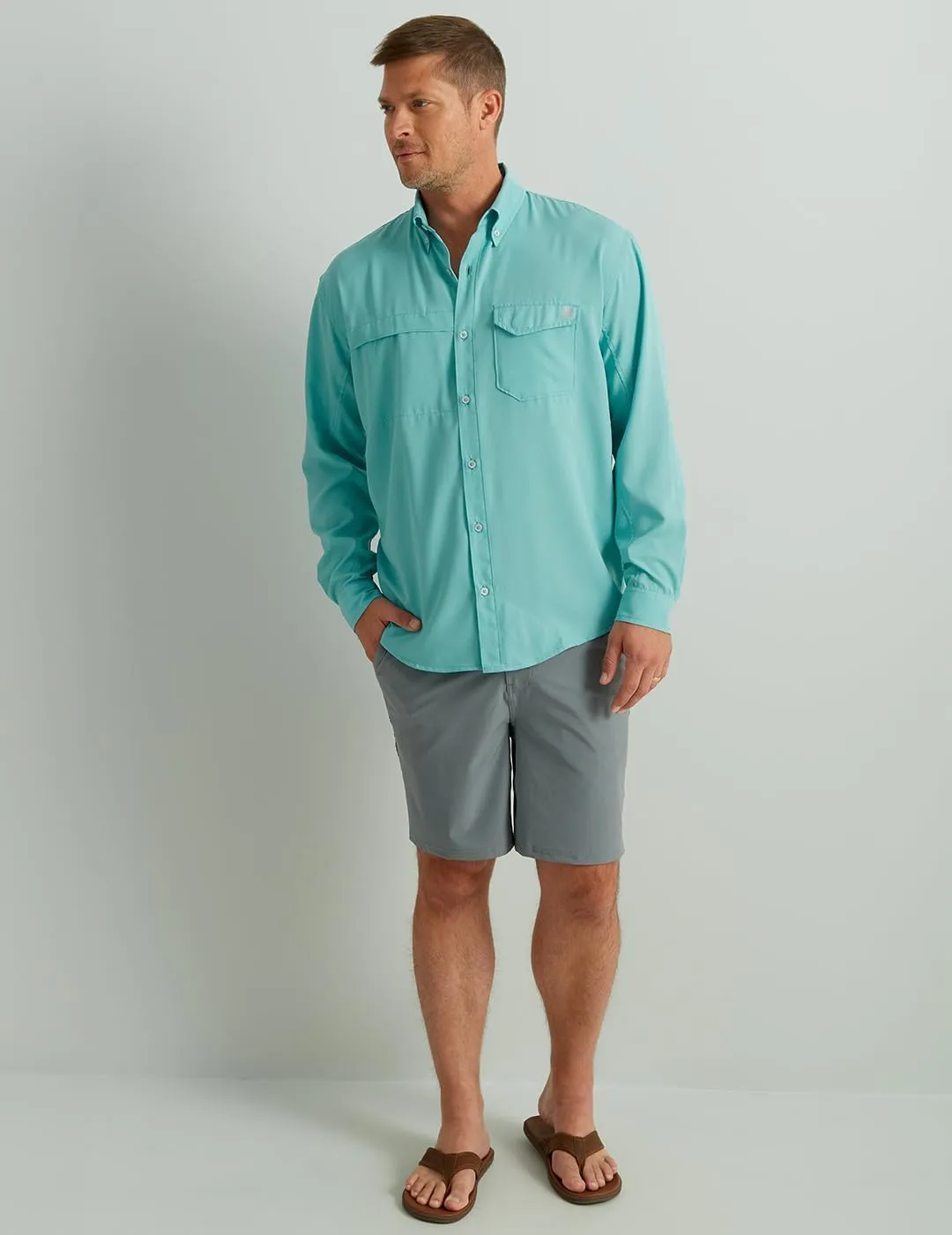 HUK Men's Tide Point Solid Long Sleeve Shirt, Button