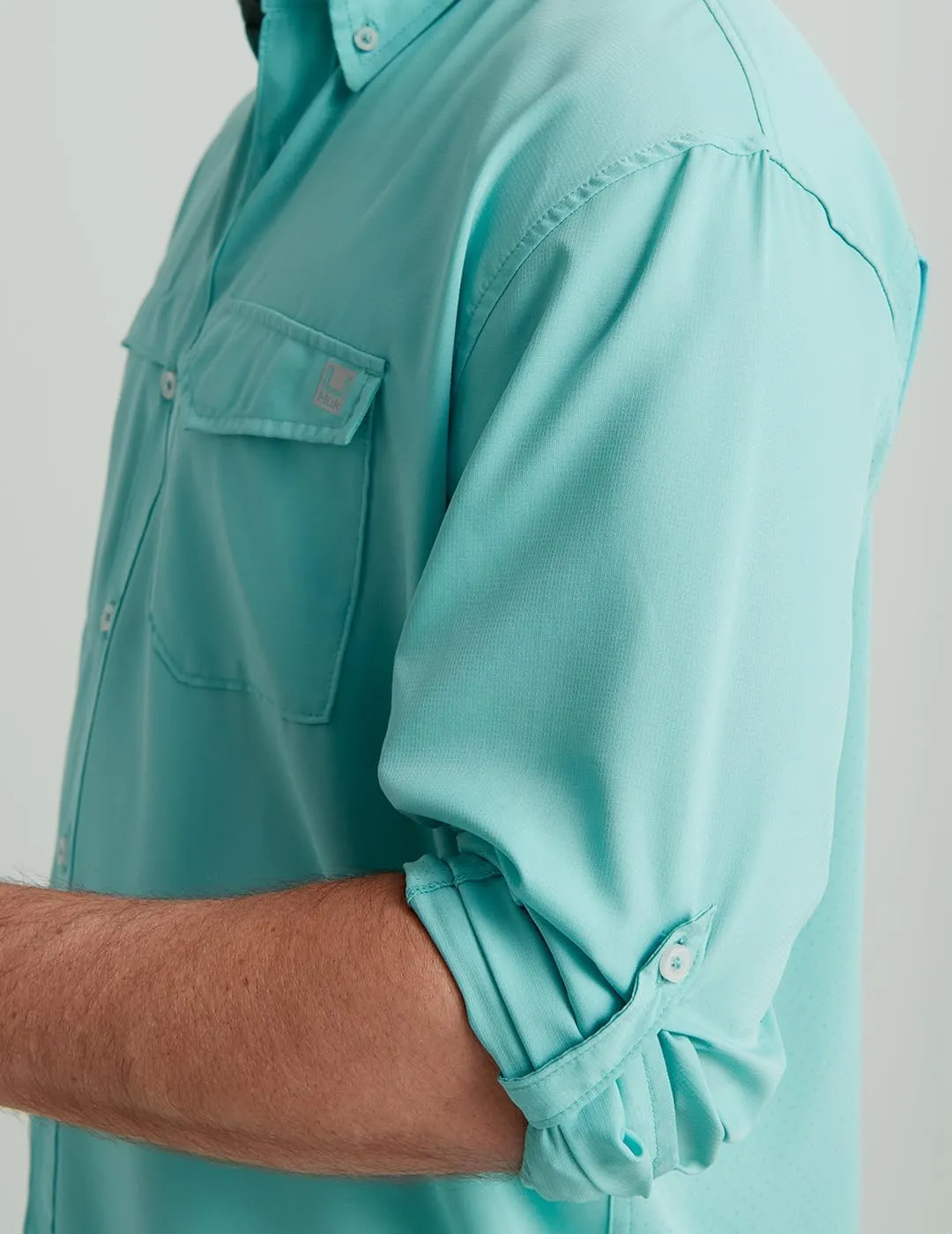 HUK Men's Tide Point Solid Long Sleeve Shirt, Button