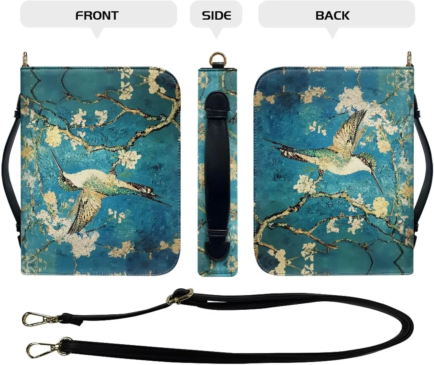 Hummingbird Almond Blossoms Bible Carrying Case Zippered Bible Bag PU Leather Scripture Bag Case Waterproof Book Cover Protector Bible Carrying Tote Cases for Bible Study Suppliers
