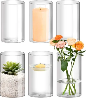 Hurricane Candle Holder,Open Ended Glass Candleholder Multiple Size Choices,Clear Cylinder Glass Candle Holder for Wedding Centerpieces(6 PCS,H:6" D:4")