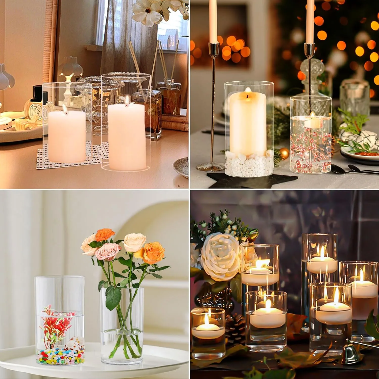 Hurricane Candle Holder,Open Ended Glass Candleholder Multiple Size Choices,Clear Cylinder Glass Candle Holder for Wedding Centerpieces(6 PCS,H:6" D:4")