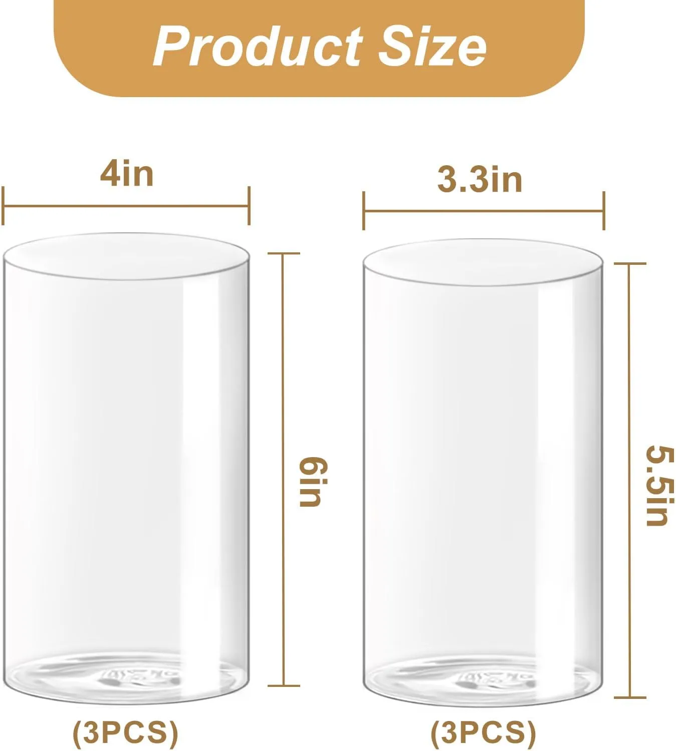 Hurricane Candle Holder,Open Ended Glass Candleholder Multiple Size Choices,Clear Cylinder Glass Candle Holder for Wedding Centerpieces(6 PCS,H:6" D:4")