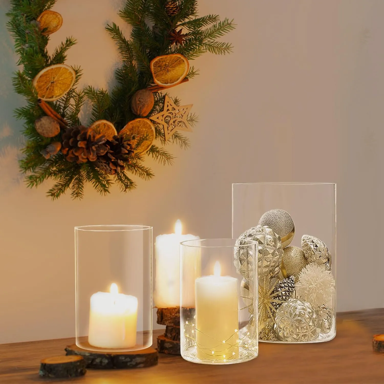 Hurricane Candle Holder,Open Ended Glass Candleholder Multiple Size Choices,Clear Cylinder Glass Candle Holder for Wedding Centerpieces(6 PCS,H:6" D:4")