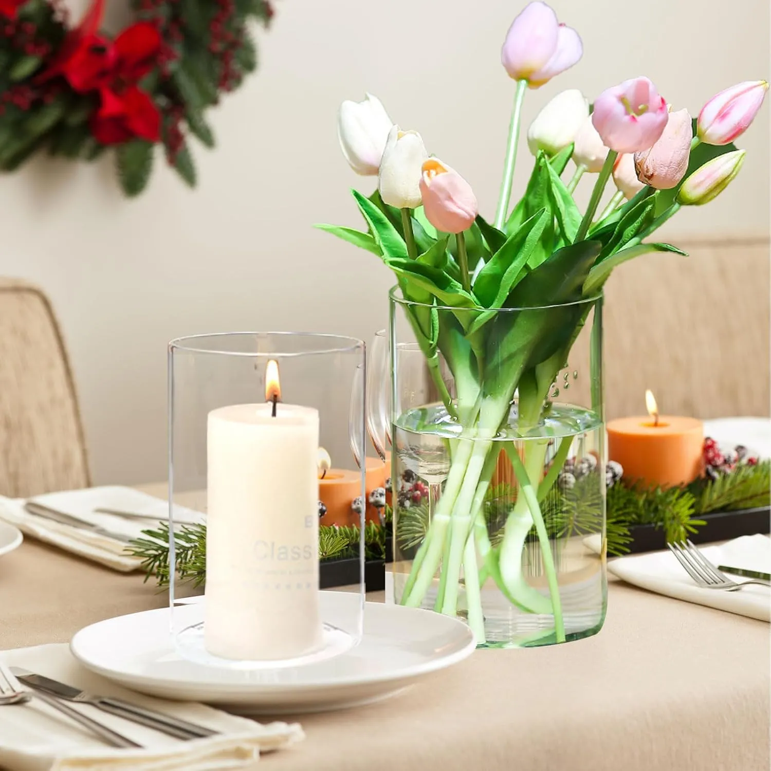 Hurricane Candle Holder,Open Ended Glass Candleholder Multiple Size Choices,Clear Cylinder Glass Candle Holder for Wedding Centerpieces(6 PCS,H:6" D:4")