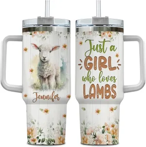 Hyturtle Personalized Gifts For Lamb Lover Tumbler 40oz with Handle and Straw - Stainless Steel Travel Coffee Cup With Lid - Cute Animal Lover Gifts For Women, Girl On Birthday Christmas