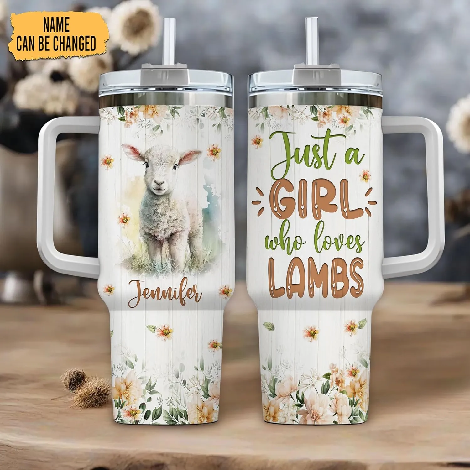Hyturtle Personalized Gifts For Lamb Lover Tumbler 40oz with Handle and Straw - Stainless Steel Travel Coffee Cup With Lid - Cute Animal Lover Gifts For Women, Girl On Birthday Christmas