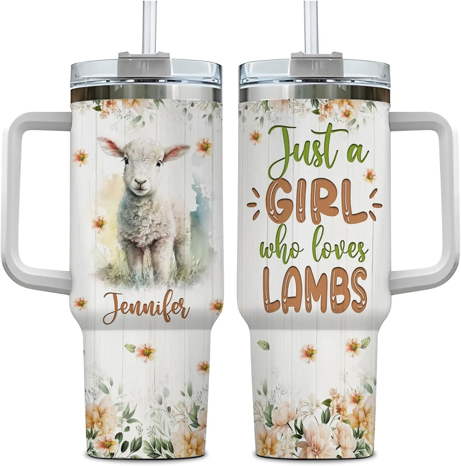 Hyturtle Personalized Gifts For Lamb Lover Tumbler 40oz with Handle and Straw - Stainless Steel Travel Coffee Cup With Lid - Cute Animal Lover Gifts For Women, Girl On Birthday Christmas