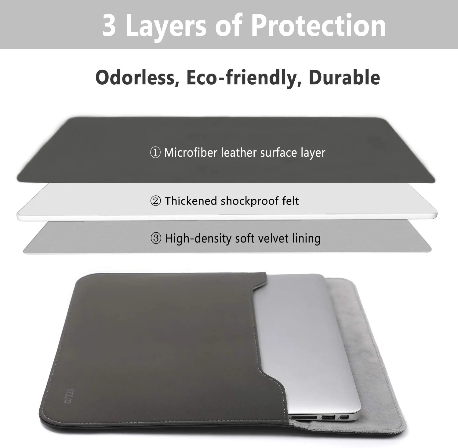 HYZUO 13 Inch Laptop Sleeve Bag for MacBook Air 13 M3 M2 M1 2024-2018, MacBook Pro 13 M2 M1 2024-2016, 13 iPad Pro/Air M4 M2, Surface Pro, XPS 13, Faux Suede Leather Case with Pouch, Dark Gray-H