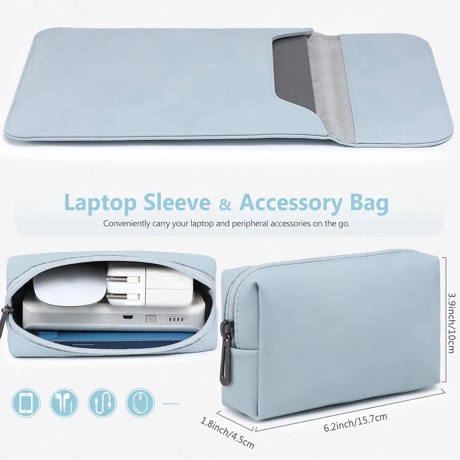 HYZUO 13 Inch Laptop Sleeve PC Case for MacBook Pro 13 M2 M1 2025-2016, MacBook Air 13 M4 M3 M2 M1 2025-2018, 13" iPad Pro/Air, Surface Pro, XPS 13, with Small Bag, Pale Blue