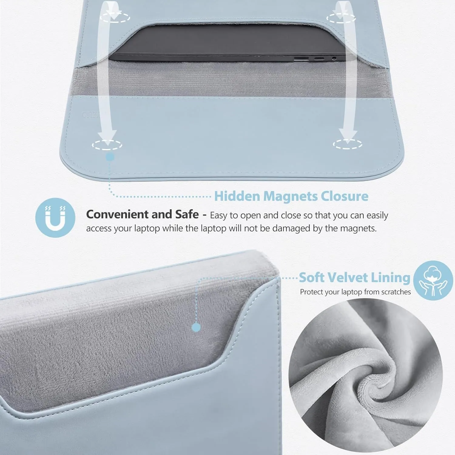 HYZUO 13 Inch Laptop Sleeve PC Case for MacBook Pro 13 M2 M1 2025-2016, MacBook Air 13 M4 M3 M2 M1 2025-2018, 13" iPad Pro/Air, Surface Pro, XPS 13, with Small Bag, Pale Blue