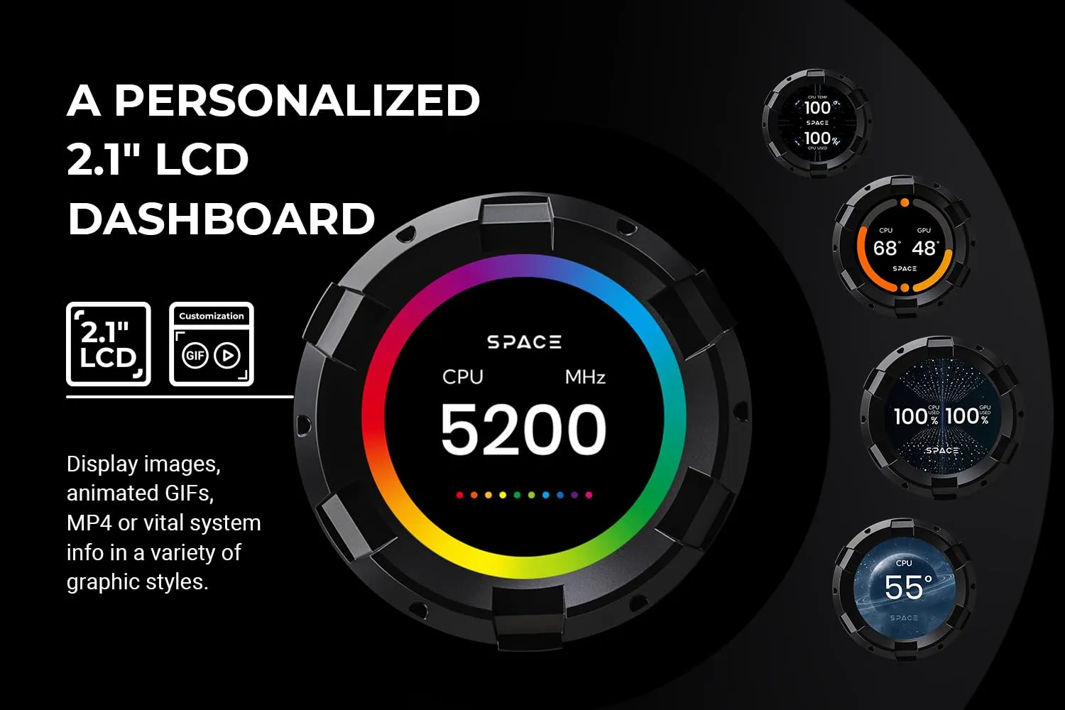 ID-COOLING SL240 CPU Liquid Cooler with Display, Customizable 2.1" LCD Display for Images or Performance Metrics, 240mm AIO Cooler, Dual AF127 ARGB Fans, Fits Intel/AMD