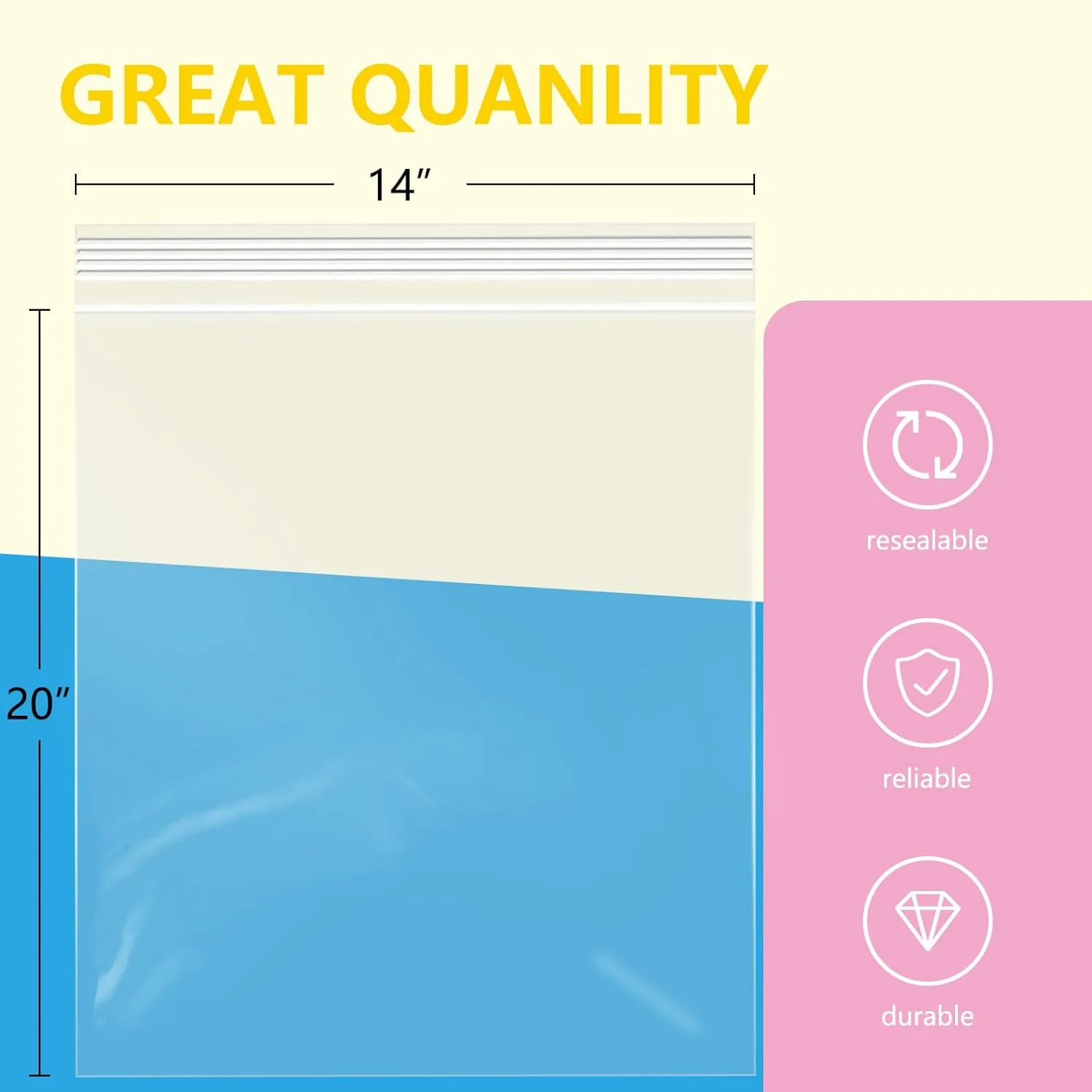iMailer - 100 Pcs - 14" x 20" Clear Cellophane Bags - Resealable Self Sealing Cello Poly Bags for Clothing, T-Shirt, Prints, Photos, Documents