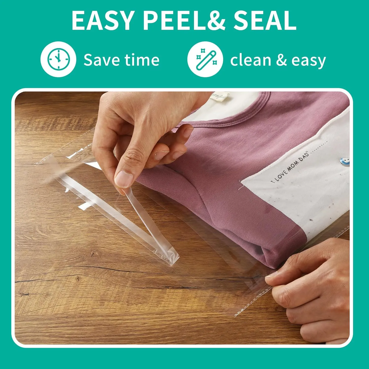 iMailer - 200 Count - 13" x 15" Clear Cellophane Bags Large -Self Seal Cello Resealable Plastic Poly Bags for Clothing, T-Shirts, Pants