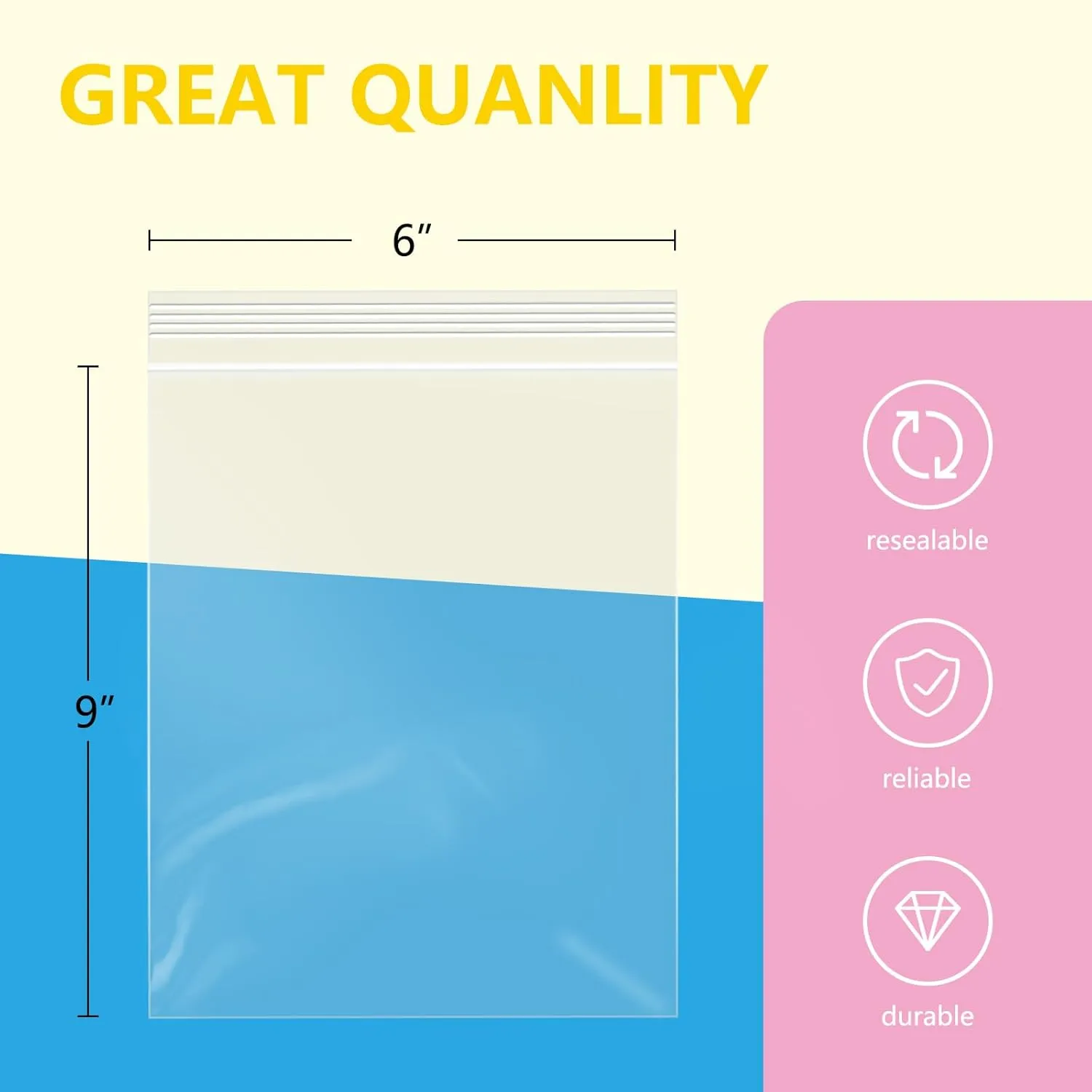 iMailer - 200 Pcs- 6" x 9" Plastic Zip Poly Bags- Clear Resealable Zip Bag for A7 A8 A9 Cards & Envelopes, Bakery, Cookies, Candies