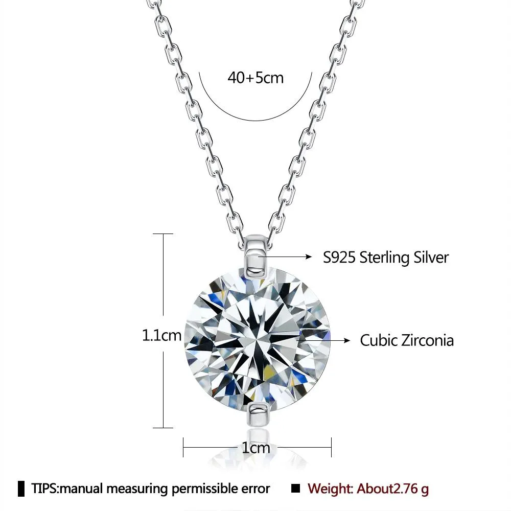 INALIS 925 Sterling Silver Pendant Dazzling 5A Clear Cubic Zirconia Romantic Necklaces