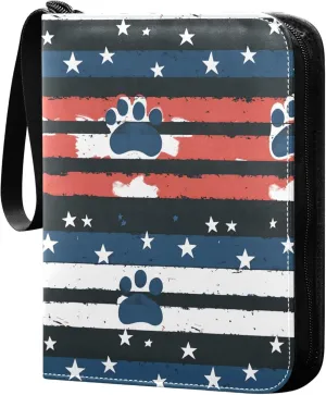 Independence Day Cat Paw Card Binder 4 Pocket Collectible Trading Card Albums with 50 Sleeves Double Side PU Waterproof 3 Ring for Sports & Game Cards