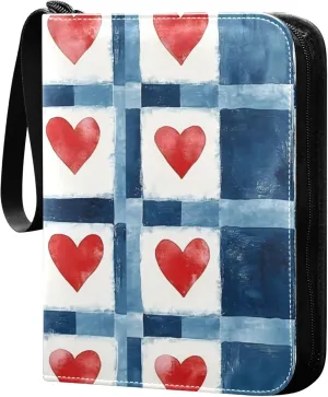 Independence Day Heart Pattern Card Binder 4 Pocket Collectible Trading Card Albums with 50 Sleeves Double Side PU Waterproof 3 Ring for Sports & Game Cards