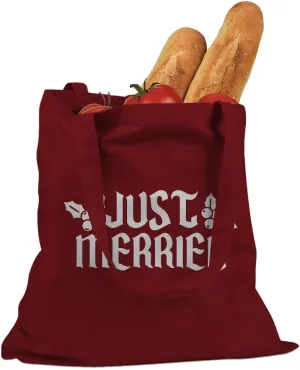 Indica Plateau Just Merried Christmas Holly Cotton Canvas Tote Bag