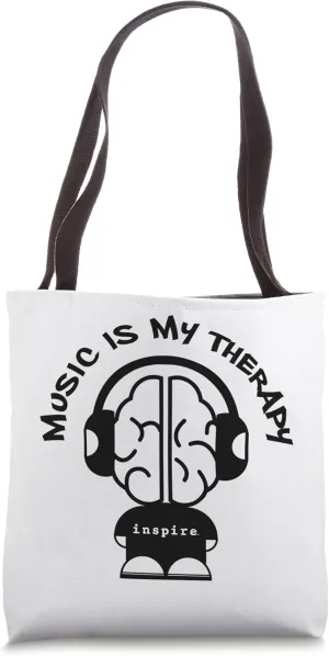 inspire Brand Music is My Therapy Hip Hop Tote Bag
