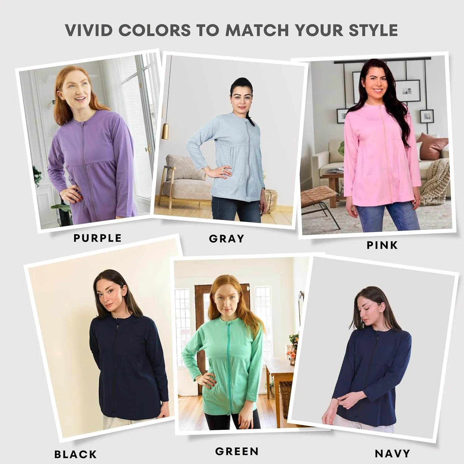 Inspired Comforts Women's Mastectomy Recovery Full Sleeves Front Open Zip Up Shirt with Drain Pockets
