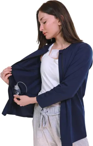 Inspired Comforts Women's Mastectomy Recovery Full Sleeves Front Open Zip Up Shirt with Drain Pockets