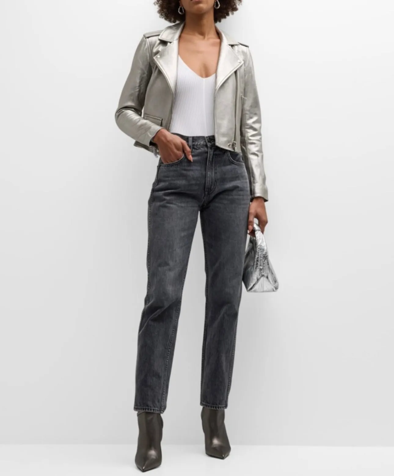 IRO Asheville Cropped Metallic Leather Jacket