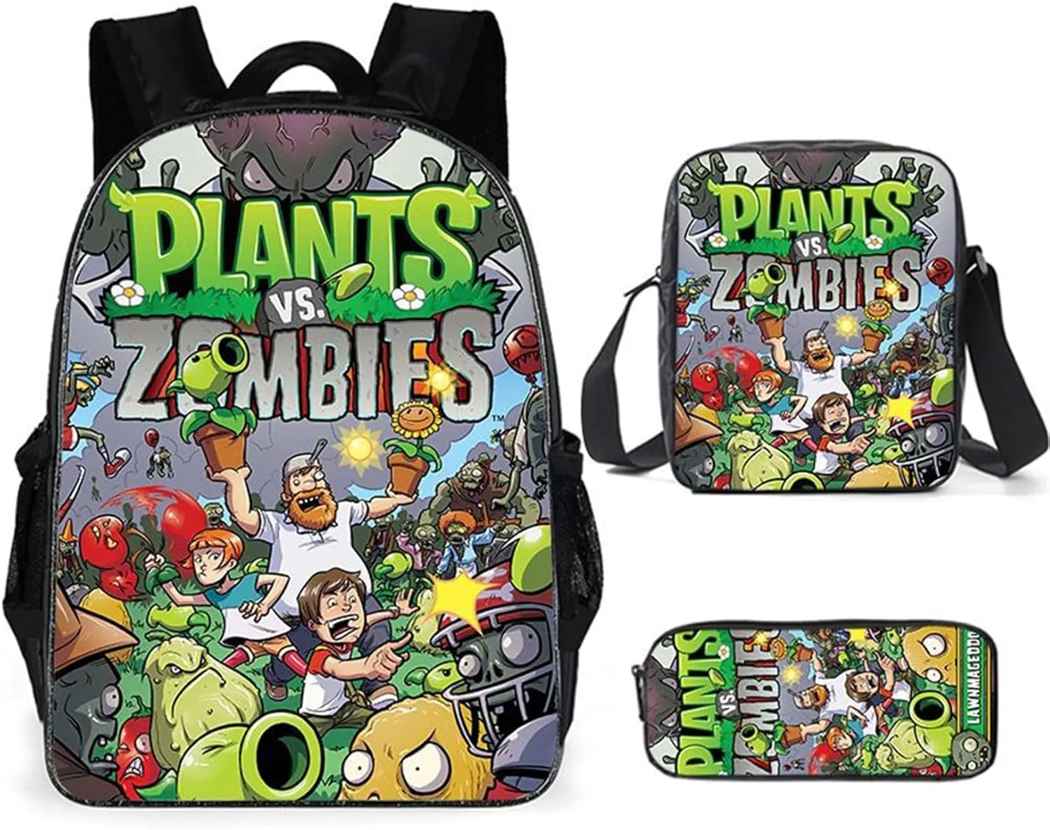 ISaikoy 3 in 1 Game Plants vs. Zombies Backpack Bookbag School Bag Shoulder Bag Handbag Pencil Bag 4