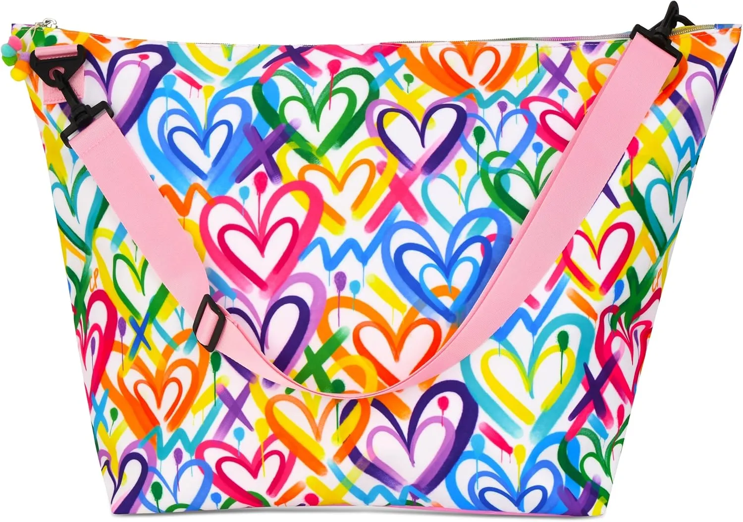 iscream   Corey Paige Designs 23.5" x 16" Weekender Travel Tote Bag with Vibrant Nylon Exterior and Adjustable Strap - Graffiti Hearts