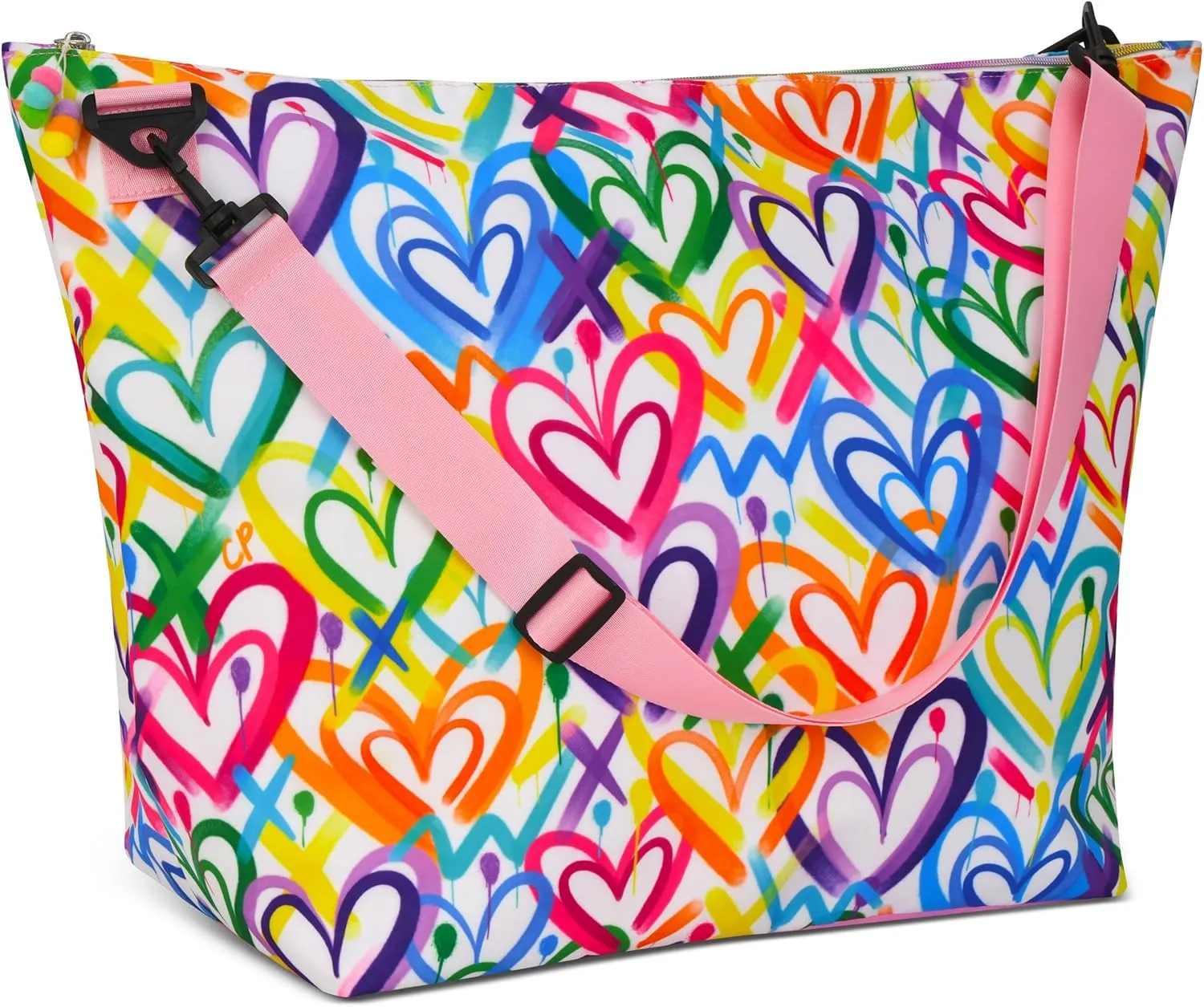 iscream   Corey Paige Designs 23.5" x 16" Weekender Travel Tote Bag with Vibrant Nylon Exterior and Adjustable Strap - Graffiti Hearts