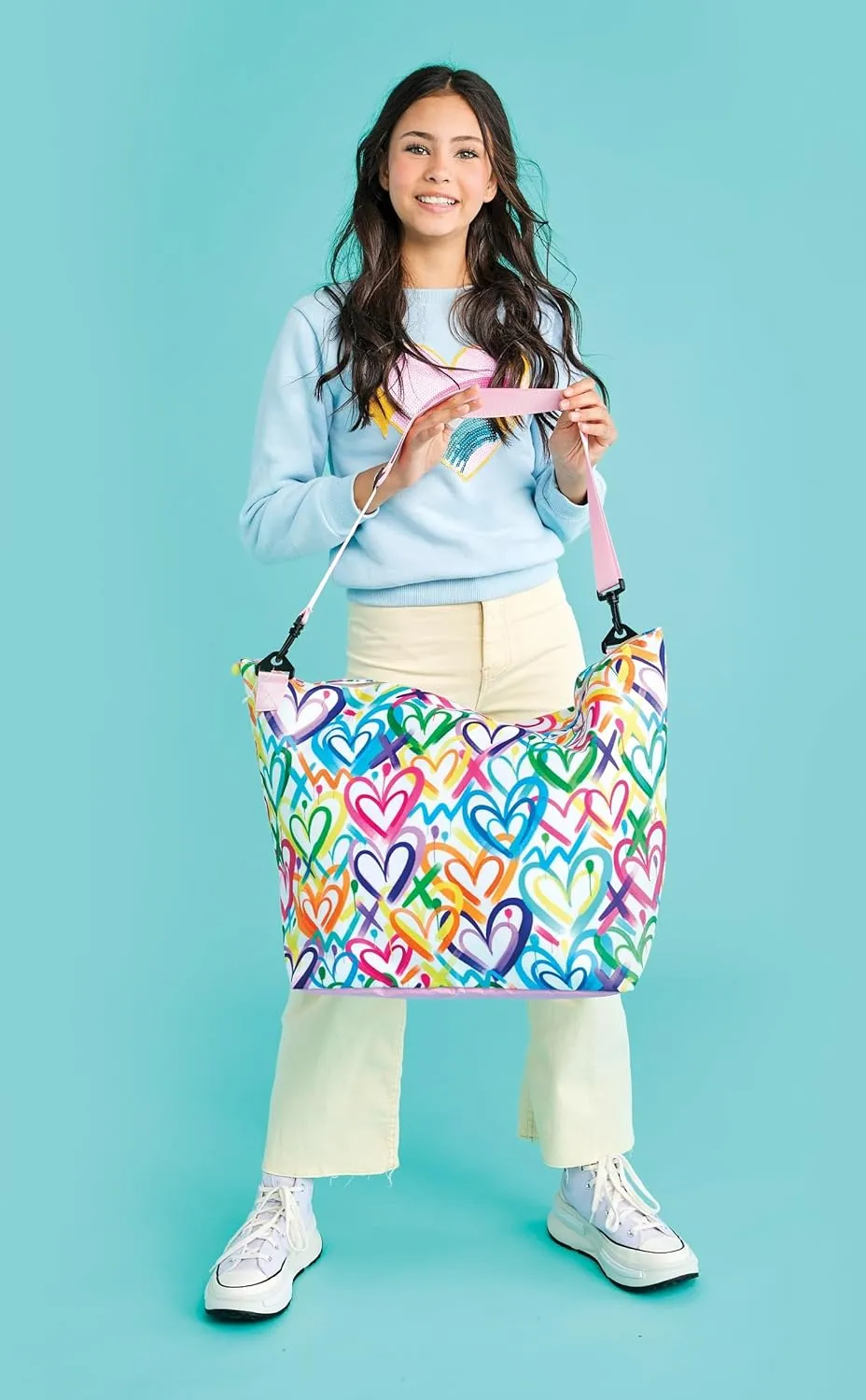 iscream   Corey Paige Designs 23.5" x 16" Weekender Travel Tote Bag with Vibrant Nylon Exterior and Adjustable Strap - Graffiti Hearts