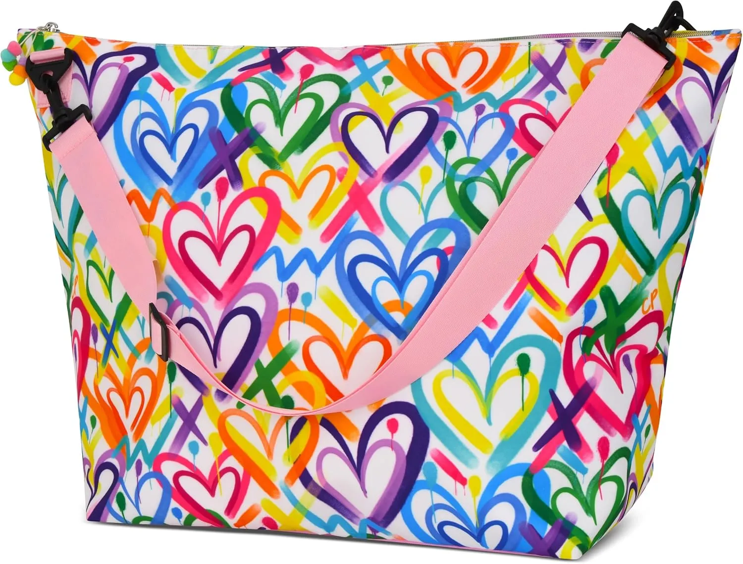 iscream   Corey Paige Designs 23.5" x 16" Weekender Travel Tote Bag with Vibrant Nylon Exterior and Adjustable Strap - Graffiti Hearts