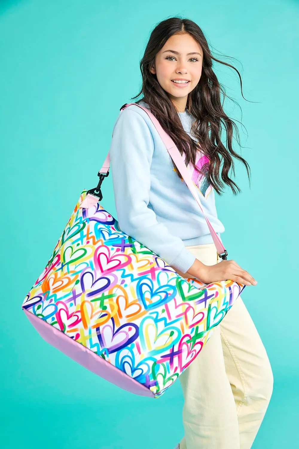 iscream   Corey Paige Designs 23.5" x 16" Weekender Travel Tote Bag with Vibrant Nylon Exterior and Adjustable Strap - Graffiti Hearts