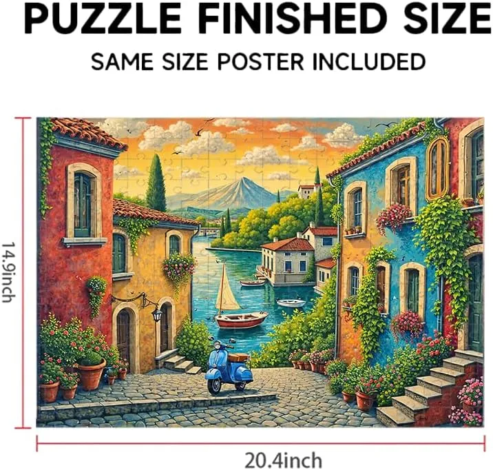 Italian Lake Village Puzzle 500 Pieces 14.9x20.4in Colorful Houses and Boats by Scenic Waterway