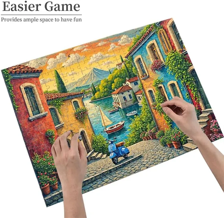 Italian Lake Village Puzzle 500 Pieces 14.9x20.4in Colorful Houses and Boats by Scenic Waterway