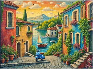 Italian Lake Village Puzzle 500 Pieces 14.9x20.4in Colorful Houses and Boats by Scenic Waterway