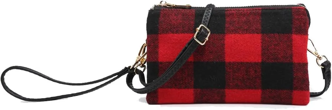 JEN & CO. Riley Plaid Small Crossbody Bags Vegan Leather Wristlet Wallets Clutch Purses Shoulder Handbag for Women