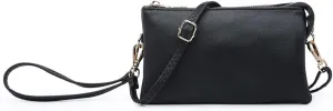 JEN & CO. Riley Vegan Leather Small Crossbody Bags Wristlet Wallets Clutch Purses Shoulder Handbag for Women, Black