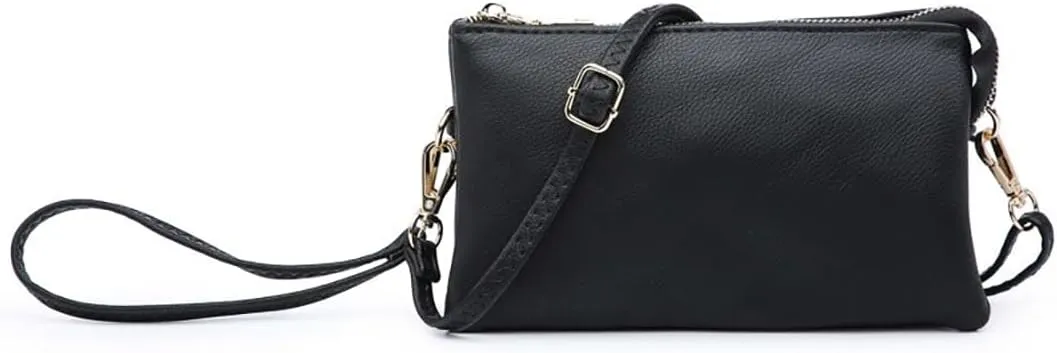 JEN & CO. Riley Vegan Leather Small Crossbody Bags Wristlet Wallets Clutch Purses Shoulder Handbag for Women, Black