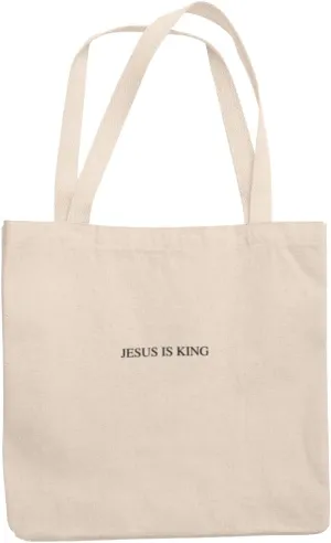 JESUS IS KING Cotton Tote Bag with Zipper and Pocket Inside | Christian Faith