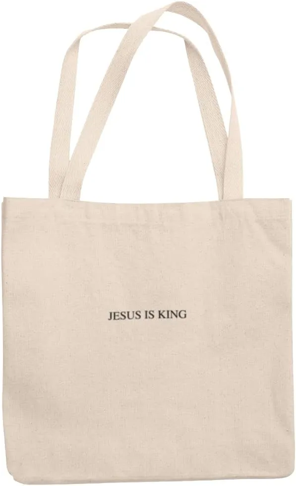 JESUS IS KING Cotton Tote Bag with Zipper and Pocket Inside | Christian Faith