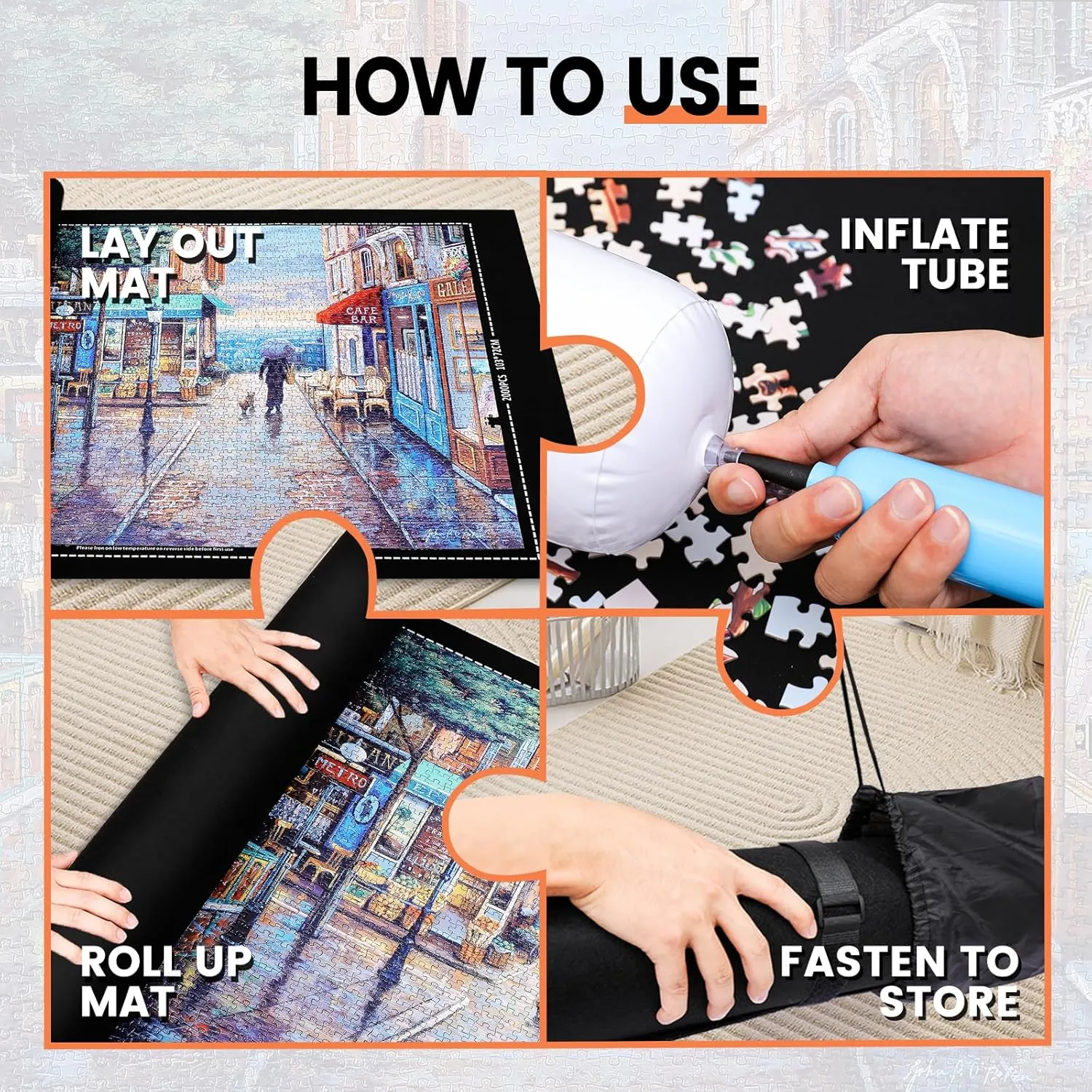 Jigsaw Puzzle Mat Roll Up - 2000 1500 1000 500 Pieces Puzzel Matte, Black Roll-Up Puzzles Mats Felt Save Trays for Sorting Table Board Clear Sheets, Frame Keeper Storage Accessories for Adults
