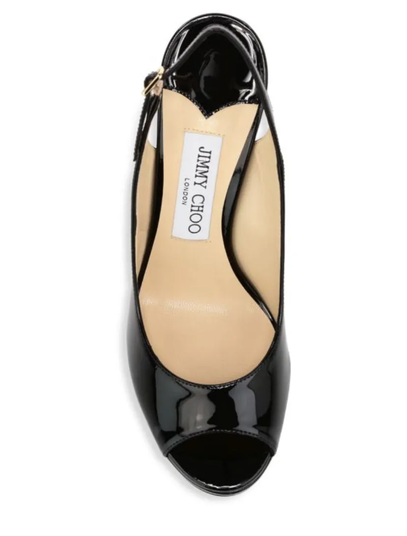 JIMMY CHOO - NOVA PEEP-TOE PATENT LEATHER SLINGBACK PLATFORM PUMP