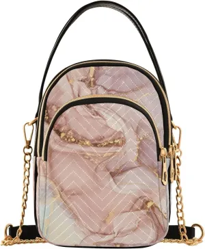 JIPONI Abstract Waves and Golden Swirls Marble Quilted Crossbody Bag for Women, Small Cell Phone Bag Shoulder Handbags Purse with Leather Strap